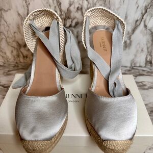 LK Bennett Silver Espadrille Ankle Strap Wedges